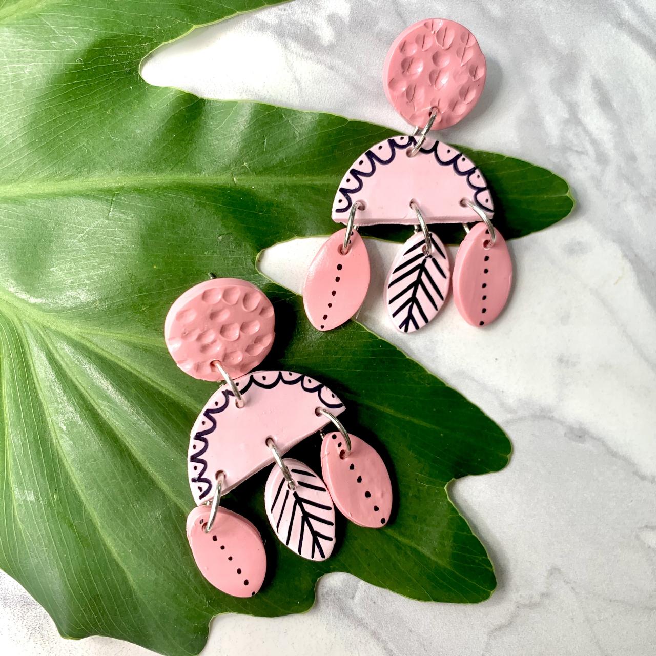 Pink And Playful Polymer Clay Drop Earrings Cute Polymer Clay